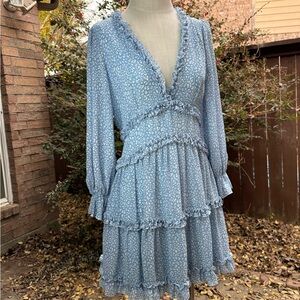 The Impeccable Pig Blue Patterned Long Sleeve Dress